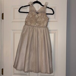 Elegant Ivory Kids Dress with Floral Embroidery